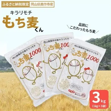 美作市産キラリモチ　もち麦くん　3kg_ 雑穀 穀物加工品 _【1104673】