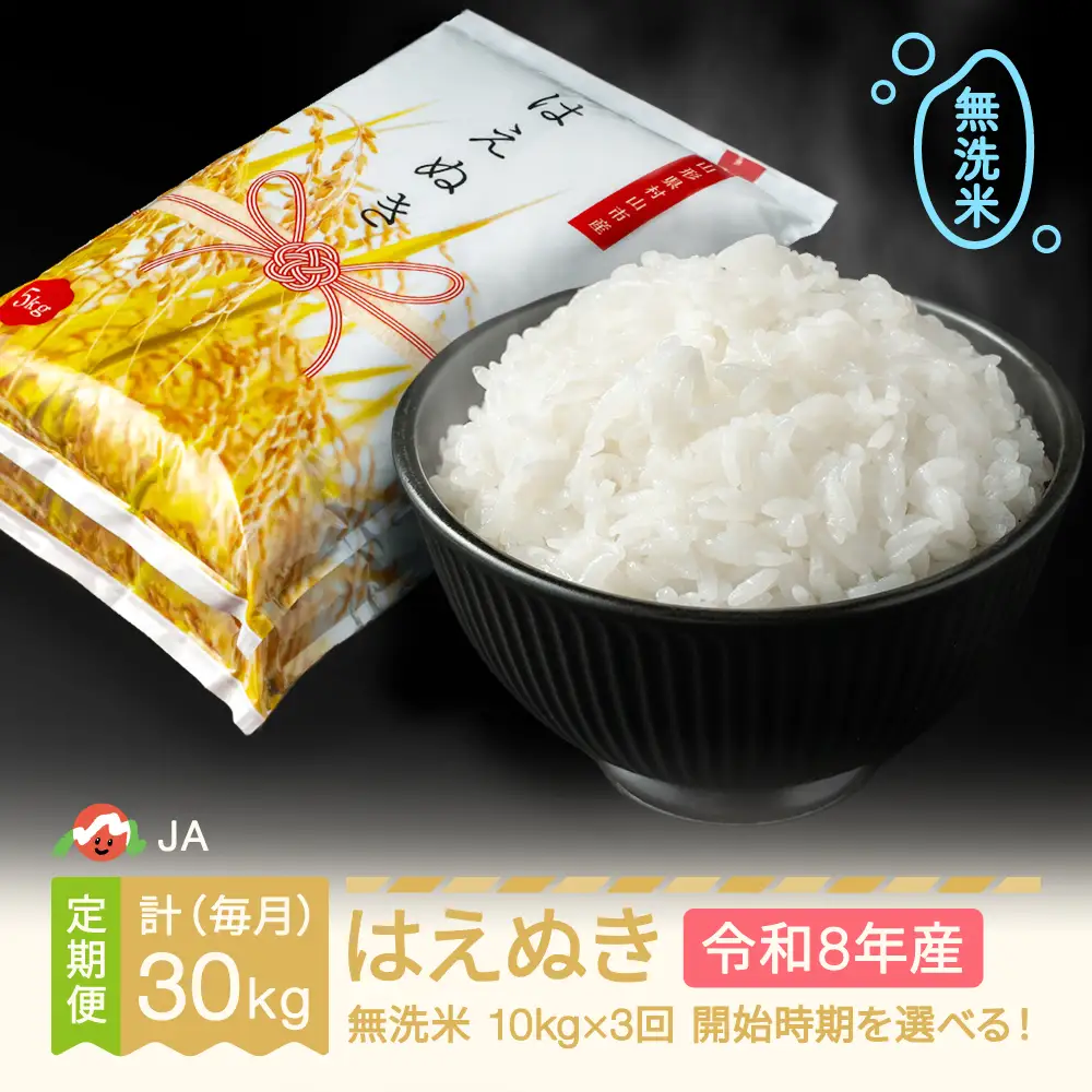 新米 令和8年産 はえぬき 無洗米 毎月定期便 ja-hamxb10_tm