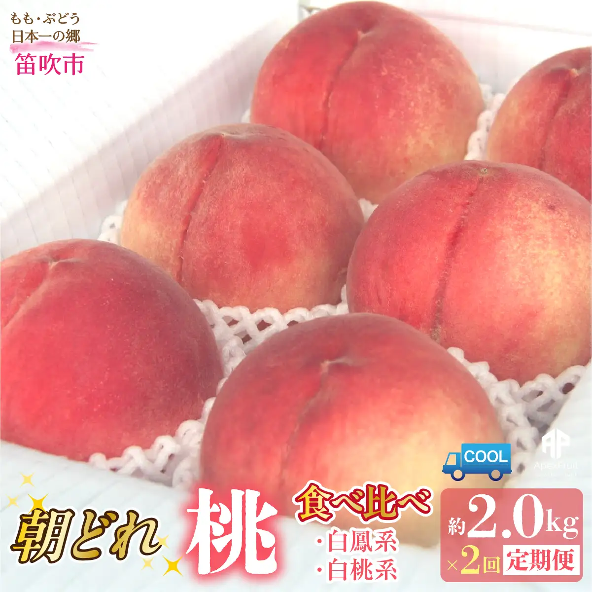 【2026年発送先行予約】笛吹市産　山梨朝どれ桃2kg×2回配送（白鳳系・白桃系） 定期便 2回（クール便）205-023-26y
