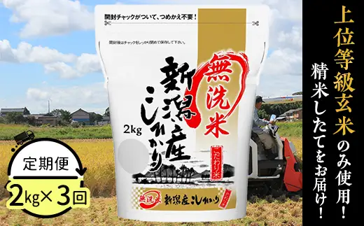 31-M23【無洗米】新潟県産コシヒカリ2kg【3ヶ月連続お届け】