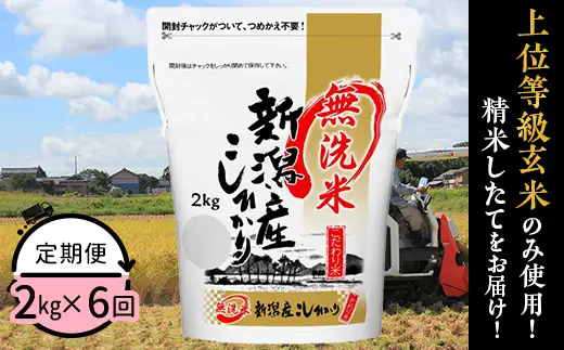 31-M26【無洗米】新潟県産コシヒカリ2kg【6ヶ月連続お届け】