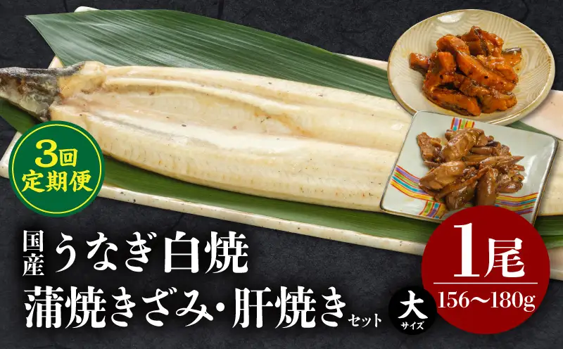 【3回定期便】うなぎ白焼(大サイズ)・きざみ・肝焼きセット