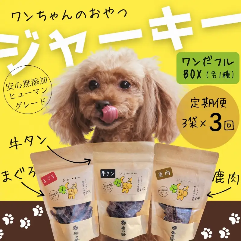 【定期便　毎月お届け3か月】ワンちゃんのギフト ワンだフルBOX ～ジャーキー三種セット～