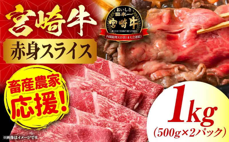 「畜産農家応援」 宮崎牛赤身(ウデorモモ) スライス 【1kg】 2026年7月発送予定_b0743_my_ouen_jul