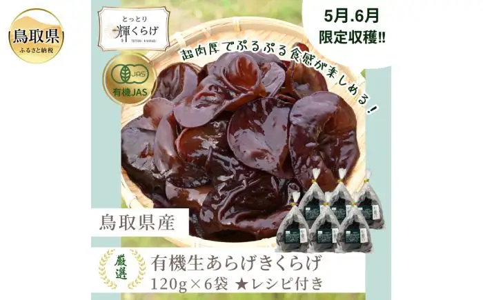 鳥取県産有機生あらげきくらげ（6パック入）レシピ付_T2600417