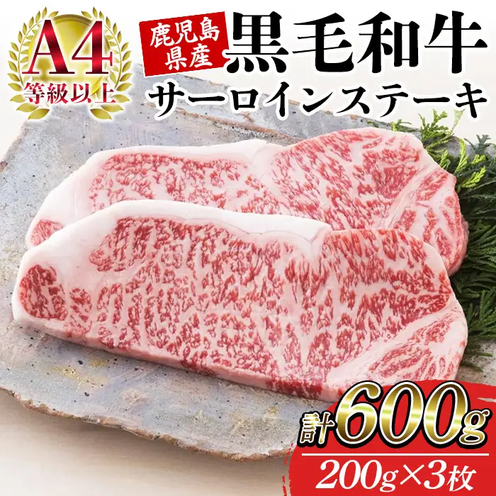 サーロイン ステーキ 200g×3枚 鹿児島県産 黒毛和牛 牛肉【00-030-34】
