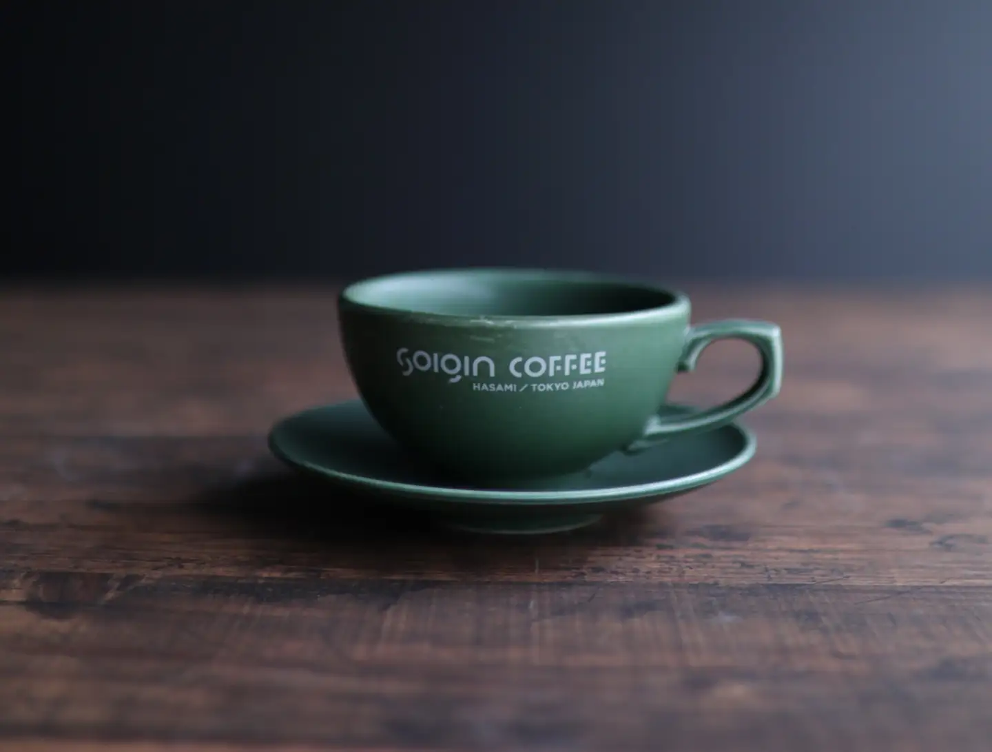 【有田焼】SOIGIN COFFEE　ロゴ入りラテカップ&ソーサーセット（グリーン）