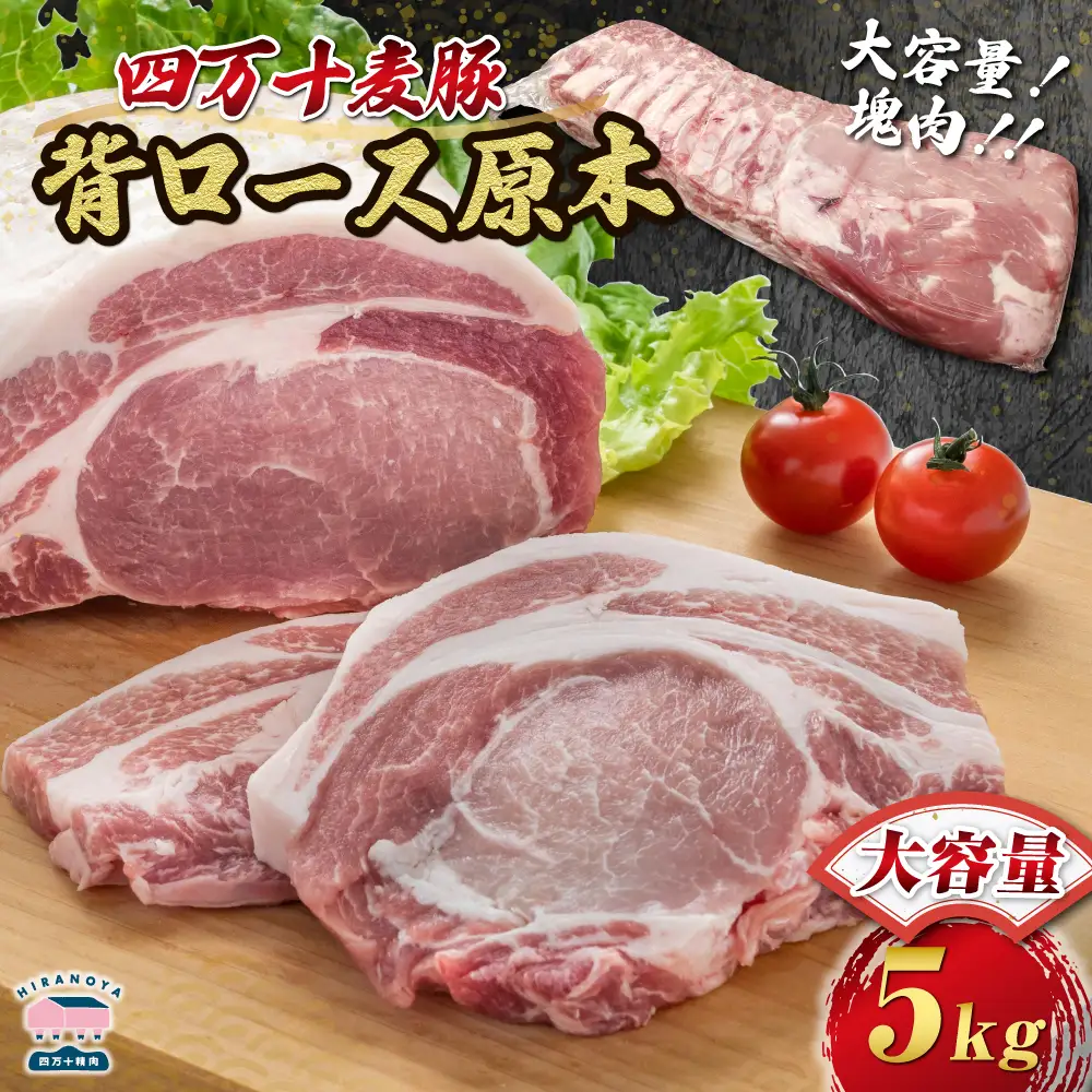 【期間限定】四万十麦豚 背ロース原木 約5kg ／Ahc-23 肉 豚肉 ブランド豚肉 原木肉 ブロック肉 ロース 四万十町 冷凍 麦豚 とんかつ バーベキュー チャーシュー