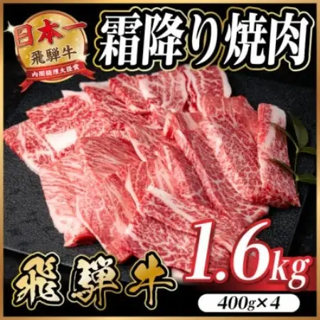 飛騨牛 霜降り焼肉 約1.6kg(約400g×4)BBQ用(上カルビ、肩ロース、カイノミなど)訳あり【配送不可地域：離島】【1733144】
