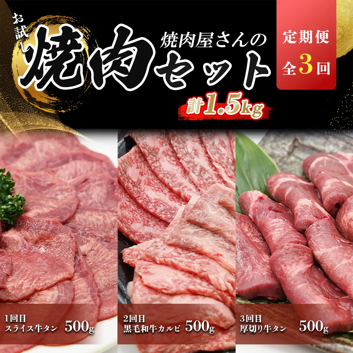 定期便 全3回 牛肉 お楽しみ定期便  計1.5kg