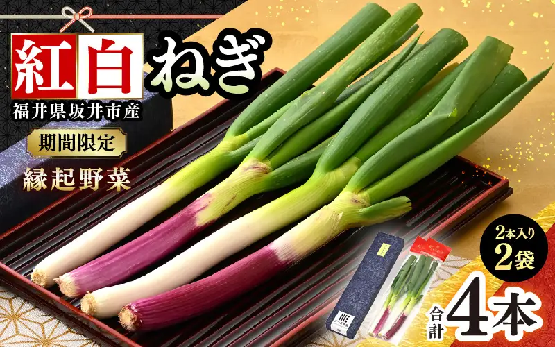 【先行予約】 期間限定 「紅白ねぎ」 紅ねぎと白ねぎ各1本 合計2本袋入り × 2袋 (合計4本) 【2026年12月上旬以降順次発送予定】 [A-2619]