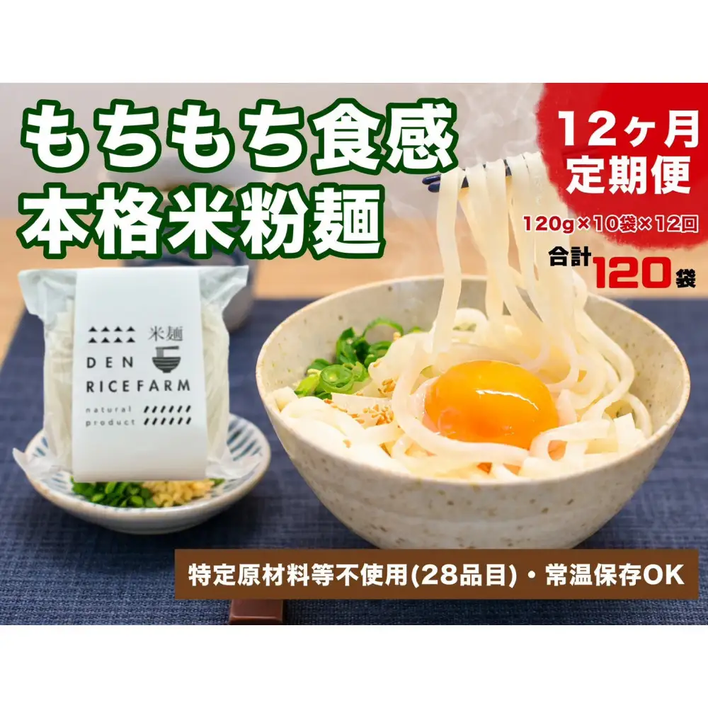 【定期便】【12ヶ月連続お届け】グルテンフリー 無添加 米麺 120g  10個セット（白米麺10個）｜米粉 うどん 焼きそば パスタ 麺