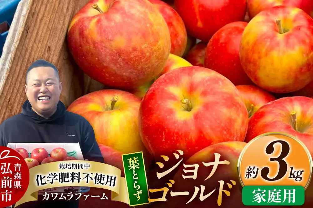 【26年10月発送】りんご 葉とらず ジョナゴールド【家庭用】約3kg カワムラファーム 青森県 弘前市