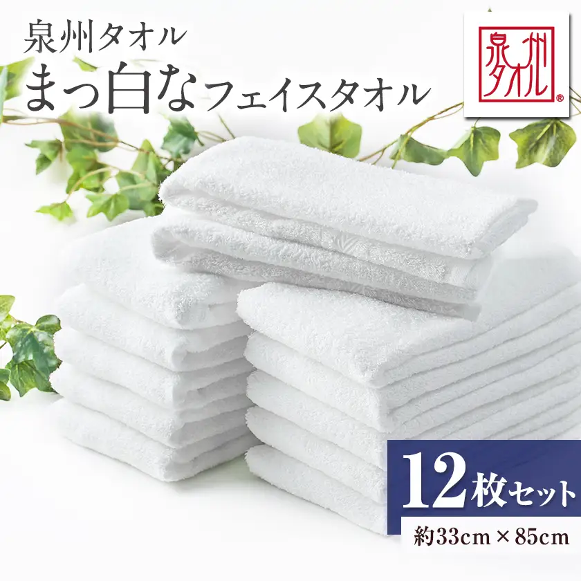 泉州タオル【日本製】まっ白なフェイスタオル　12枚セット【1724604】