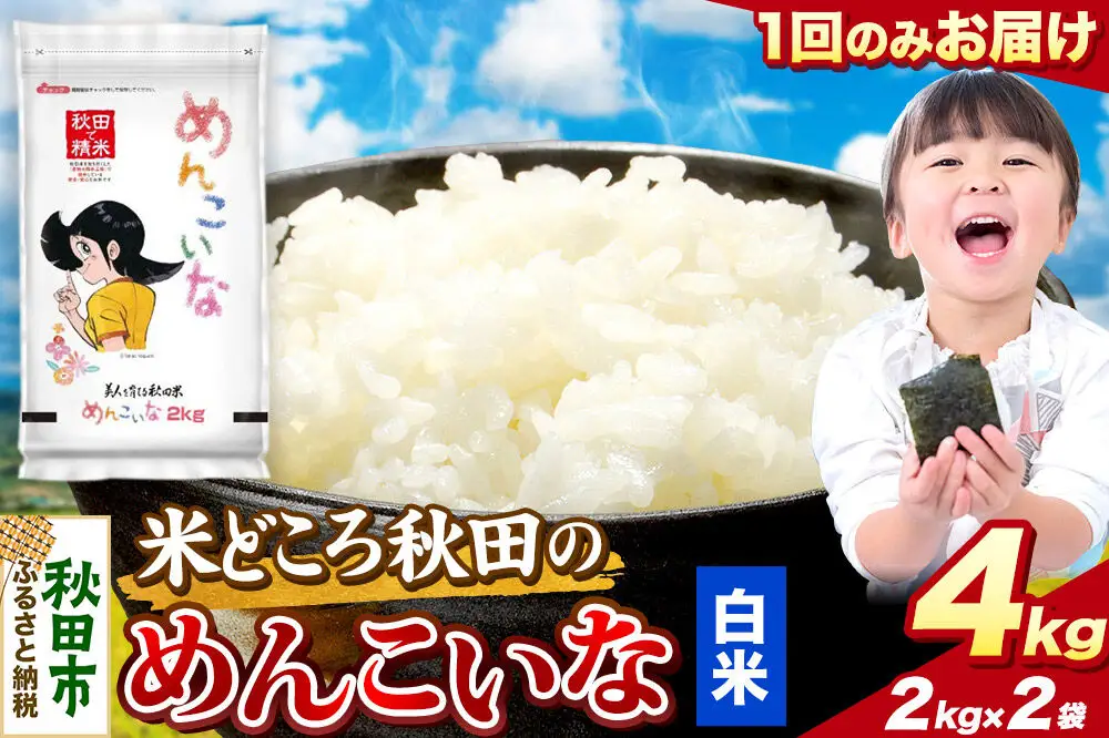 米 めんこいな【白米】米どころ秋田県産 令和7年産 精米4kg（2kg×2袋）