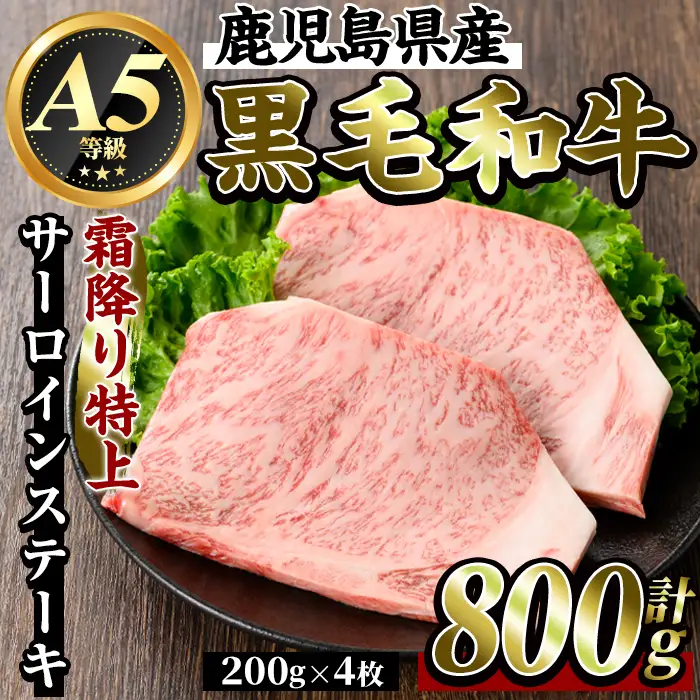 K-318-C 鹿児島県産黒毛和牛＜A5等級＞霜降り特上サーロインステーキ(計800g・200g×4枚)【ビーフ倉薗】霧島市 牛肉 ステーキ ステーキ肉 国産 鹿児島県産 黒毛和牛 肉 精肉 牛