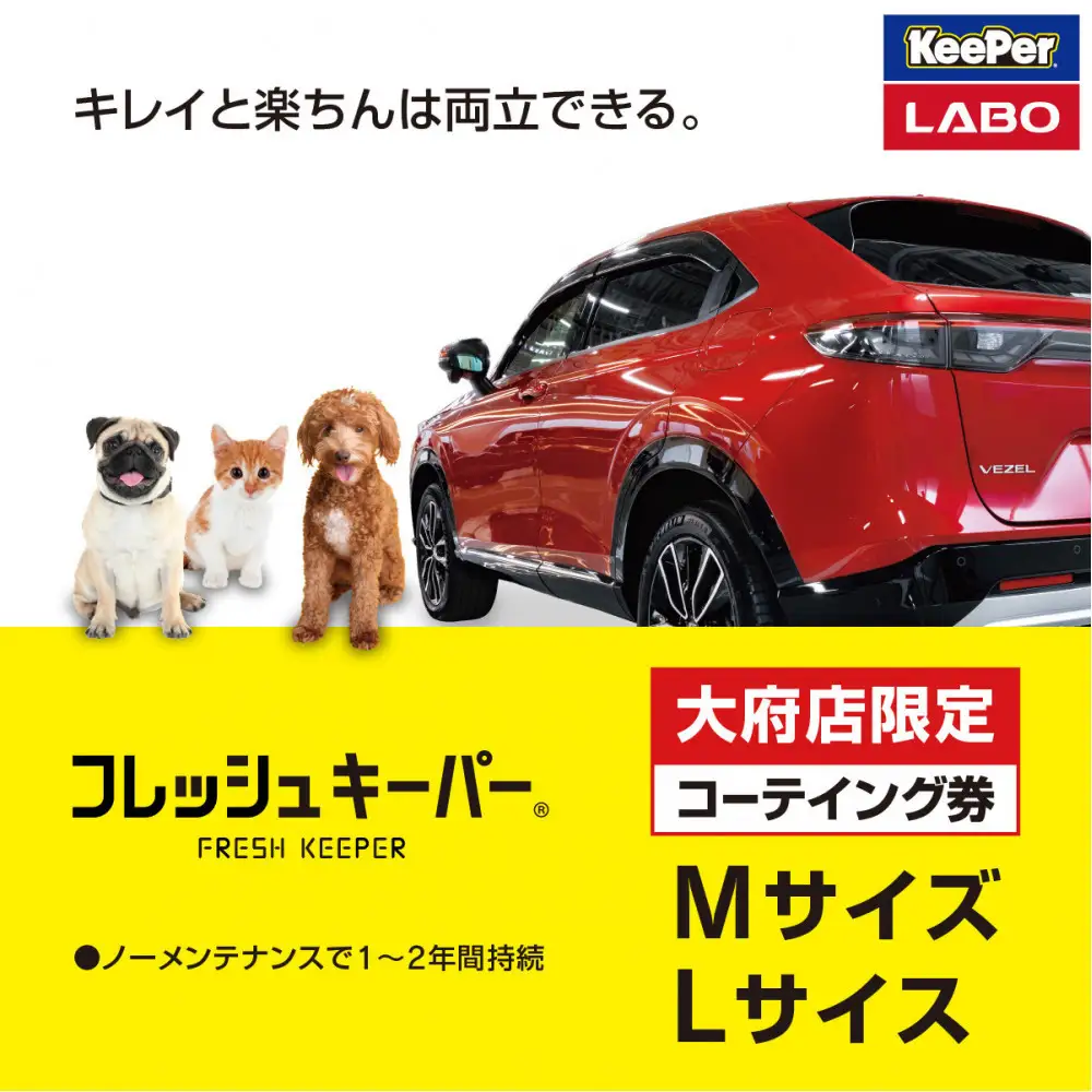 【大府店限定】手洗い洗車とカーコーティングの専門店KeePer LABOの「フレッシュキーパー」コーティング券（Mサイズ・Lサイズ）