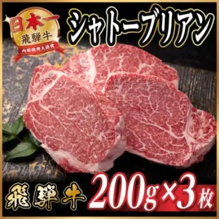 飛騨牛 シャトーブリアン 約600g(約200g×3枚)  黒毛和牛 ステーキ牛肉【配送不可地域：離島】【1733120】