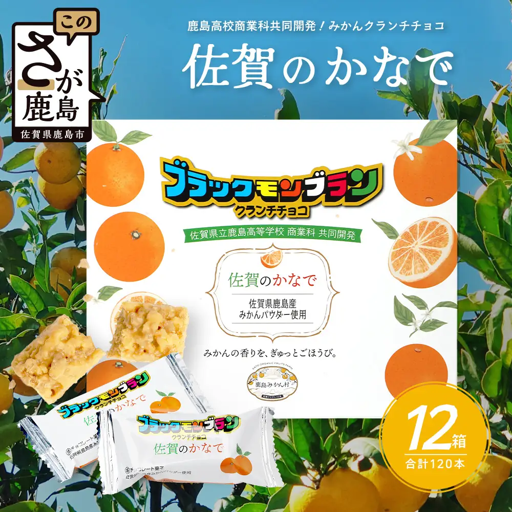 【鹿島高校 商業科 共同開発】みかん クランチチョコ 佐賀のかなで 鹿島産みかんパウダー使用 12箱（10本入×12箱）佐賀 鹿島 チョコレート ご当地スイーツ H-54