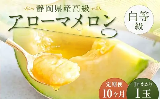 【 10ヶ月 定期便 】 静岡県産 高級 アローマメロン 白等級 約1.0kg 以上 × 1玉 マスクメロン メロン めろん 高級ブランドメロン 高級メロン 果物 くだもの フルーツ 定期便 静岡県 菊川市