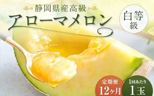【 12ヶ月 定期便 】 静岡県産 高級 アローマメロン 白等級 約1.0kg以上×1玉 マスクメロン メロン めろん 高級ブランドメロン 高級メロン 果物 くだもの フルーツ 定期便 静岡県 菊川市