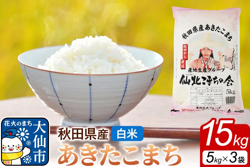 米 あきたこまち 令和7年産【白米】15kg（5kg×3袋）秋田県 大仙市産