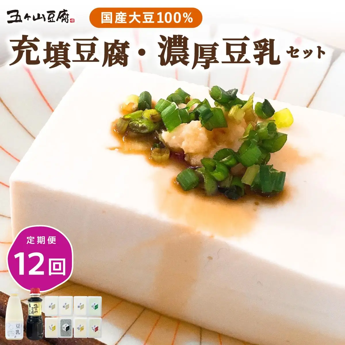 ＜定期便・全12回＞濃厚なめらか！五ヶ山豆腐 充填豆腐・濃厚豆乳 セット