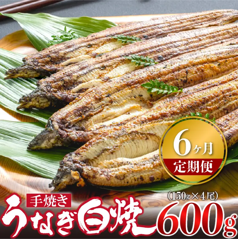 【6ヶ月定期便】九州産手焼きうなぎ白焼き 4尾（約600g） [M988-1]