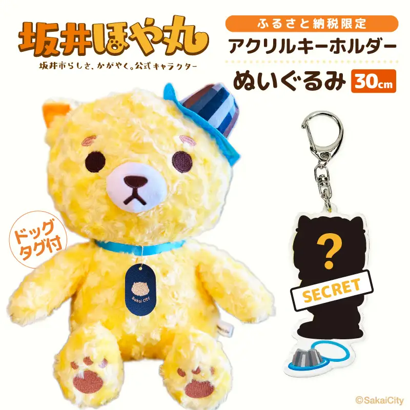 坂井市公式キャラクター「坂井ほや丸」でかほやぬい (ぬいぐるみ30cm) ＆ 限定アクリルキーホルダー  [A-20607]