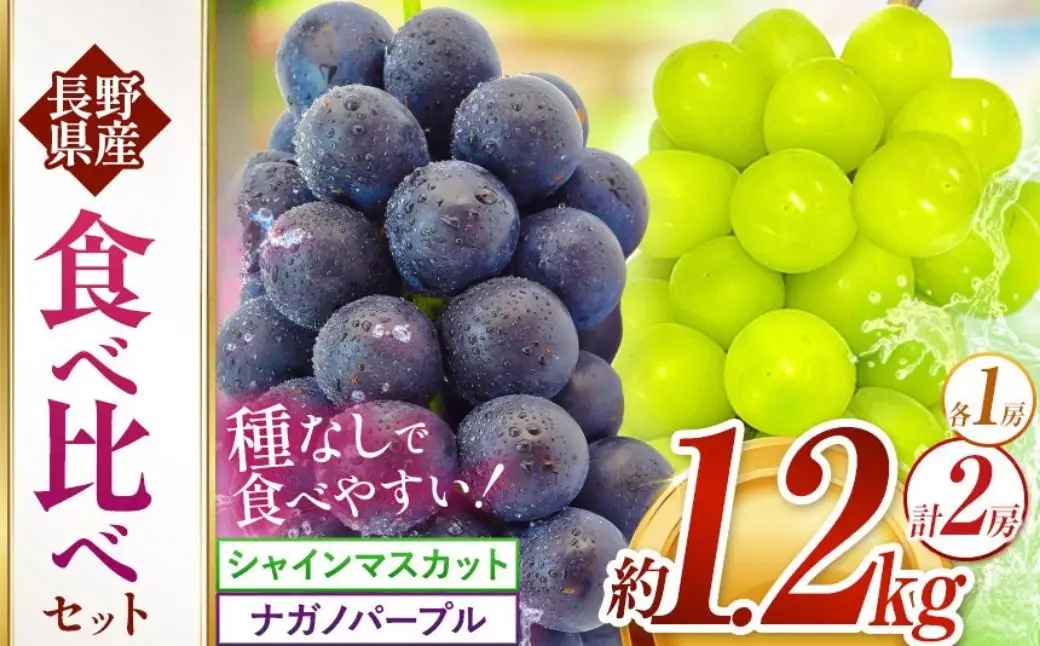 シャインマスカット ナガノパープル 食べ比べ 各1房 計2房 約1200g 農事組合法人田原 伊那市 長野県 信州 【012-84】