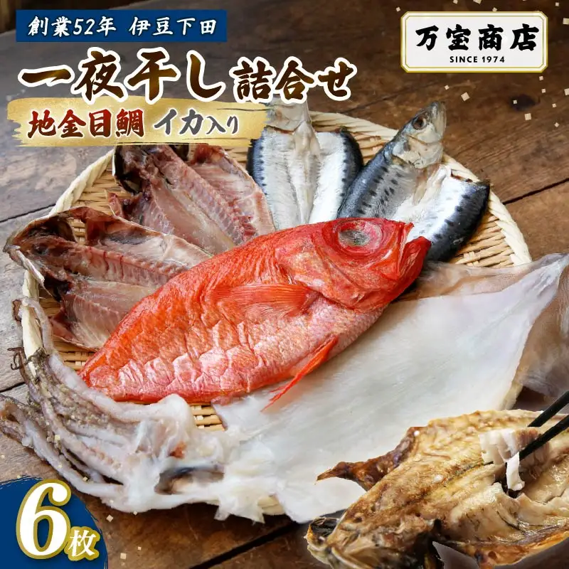 干物 伊豆 下田 ひもの万宝 一夜干し 6枚 イカ 地金目鯛 静岡 万宝商店