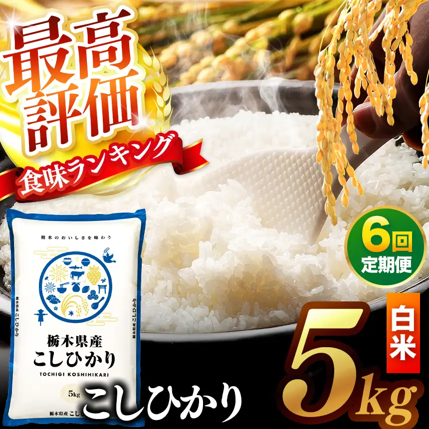 【先行予約】【定期便6回】 ＼白米／ 栃木県産コシヒカリ 5kg