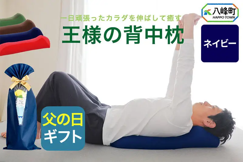 【父の日仕様】で年中発送 【王様の背中枕】（ネイビー） ラッピング 贈答用 プレゼント 贈り物 父の日ギフト メンズ 敬老の日 ありがとう 感謝