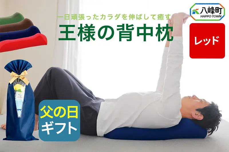【父の日仕様】で年中発送 【王様の背中枕】（レッド） ラッピング 贈答用 プレゼント 贈り物 父の日ギフト メンズ 敬老の日 ありがとう 感謝