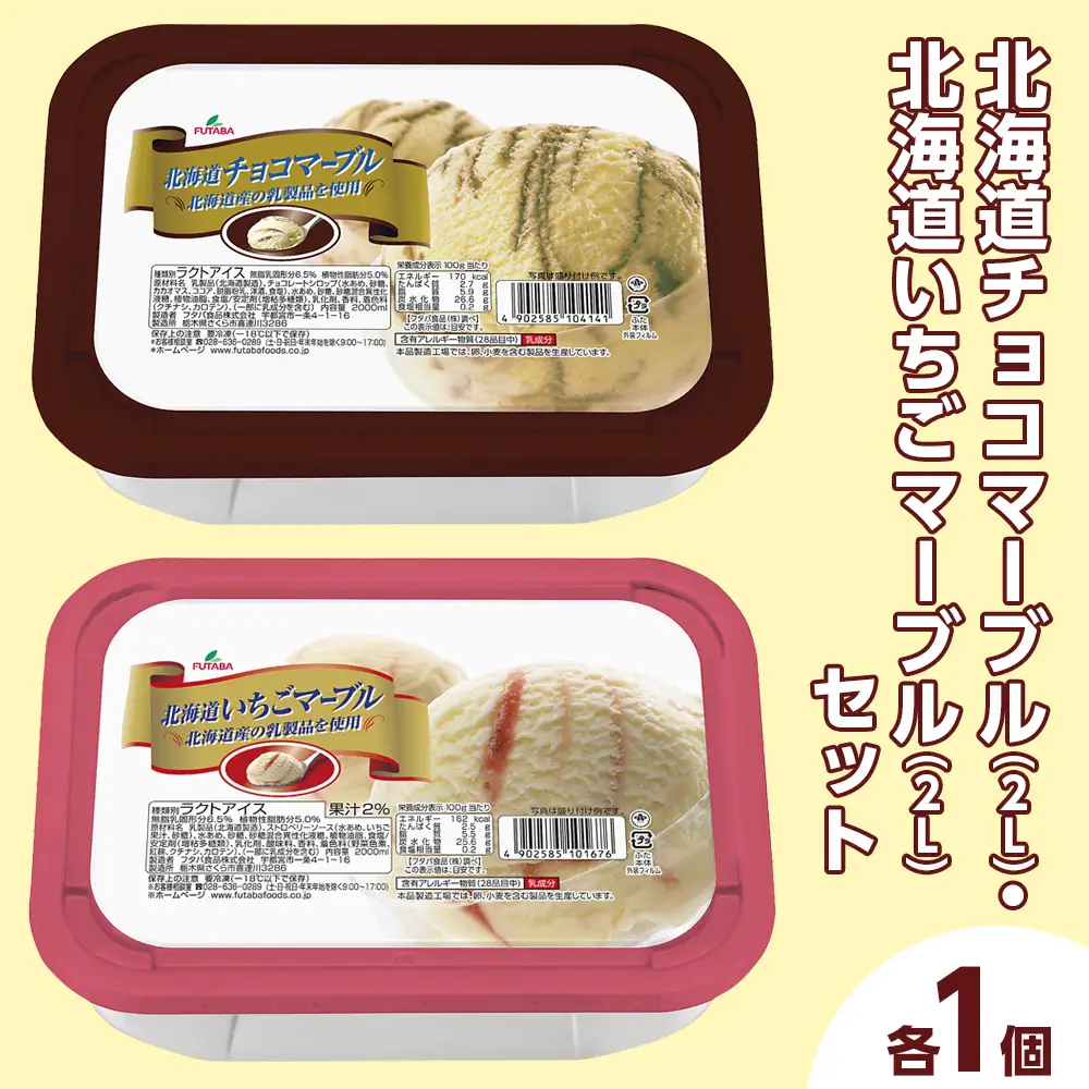 北海道チョコマーブル（2L）・北海道いちごマーブル（2L）セット（2L×2個） ｜ デザート アイス 業務用
