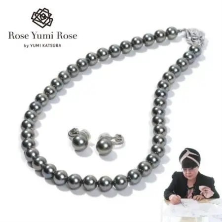 【RoseYumiRose】9mm＆10mmパール2点セット(ネックレス/イヤリング)グレー【配送不可地域：沖縄県】【1734472】