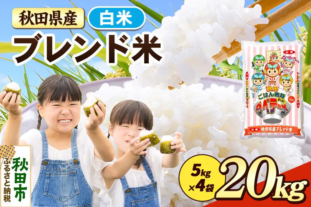 米 ブレンド米【白米】米どころ秋田県産 精米 20kg（5kg×4袋）