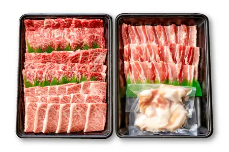 【しまね和牛】焼肉用満腹セット（５種類合計1.3kg）【 肩ロース カルビ モモ ホルモン 豚バラ しまね和牛 牛肉 和牛 かたろーす かるび もも ホルモン ぶたばら 贅沢 お祝い 贈り物 プレゼント ギフト】