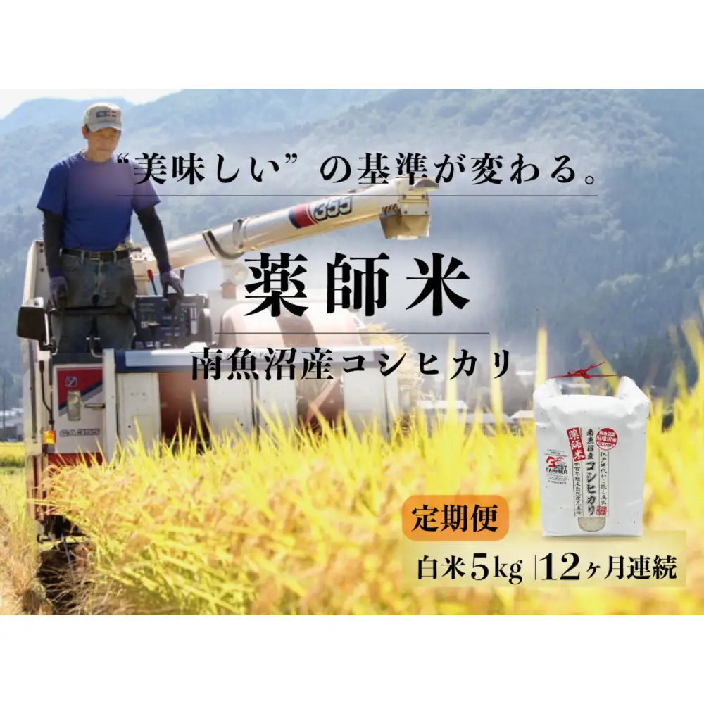 定期便全12回【南魚沼市食味コンテスト優秀賞】南魚沼産コシヒカリ 白米5kg ｜薬師米 令和7年産【定期便 銘柄米 ブランド米 精米 こしひかり コシヒカリ 魚沼産 新潟米 産地直送 お米 米 こめ コメ ご飯 御飯 ごはん】