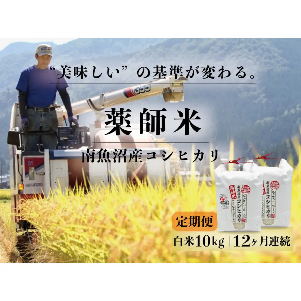 定期便全12回【南魚沼市食味コンテスト優秀賞】南魚沼産コシヒカリ 白米10kg(5kg×2) ｜薬師米 令和7年産【定期便 銘柄米 ブランド米 精米 こしひかり コシヒカリ 魚沼産 新潟米 産地直送 お米 米 こめ コメ ご飯 御飯 ごはん】