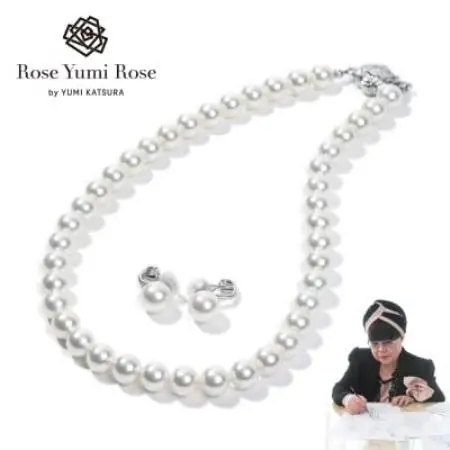 【RoseYumiRose】9mm＆10mmパール2点セット(ネックレス/イヤリング)ホワイト【配送不可地域：沖縄県】【1734222】