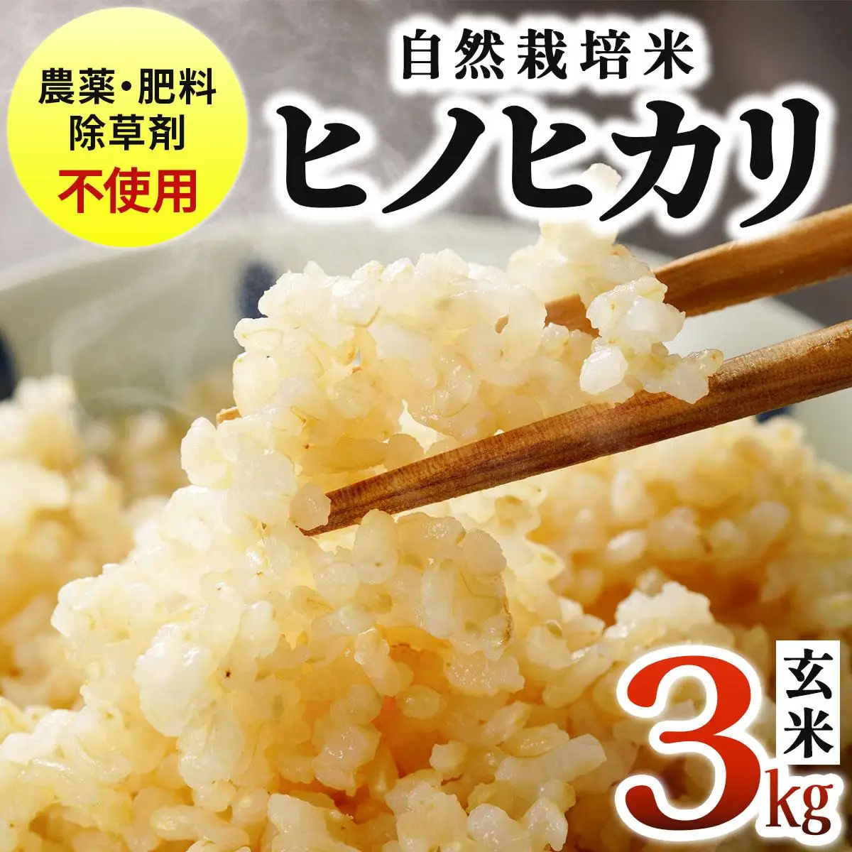 農薬・除草剤・肥料不使用 自然栽培米 令和7年度産ヒノヒカリ 玄米 3kg
