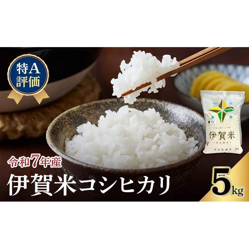 【特A評価】令和7年産 伊賀米コシヒカリ5kg（精米）　お米 米 白米 こしひかり ごはん 三重県 名張市
