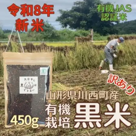【令和8年産先行予約】有機栽培 天日干し 訳あり黒米(玄米) 450g【1733884】