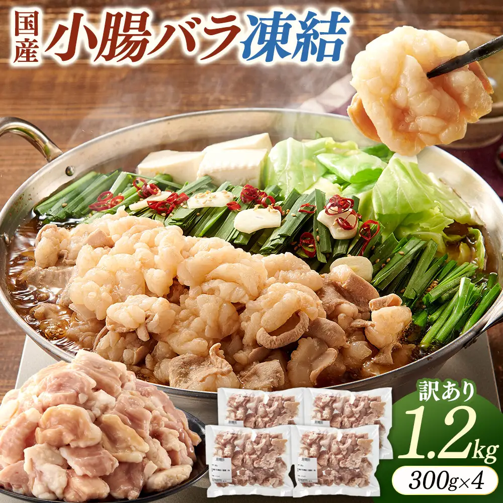 【訳あり】国産牛小腸バラ凍結1.2kg（300ｇ×4パック）もつ鍋、焼肉に！