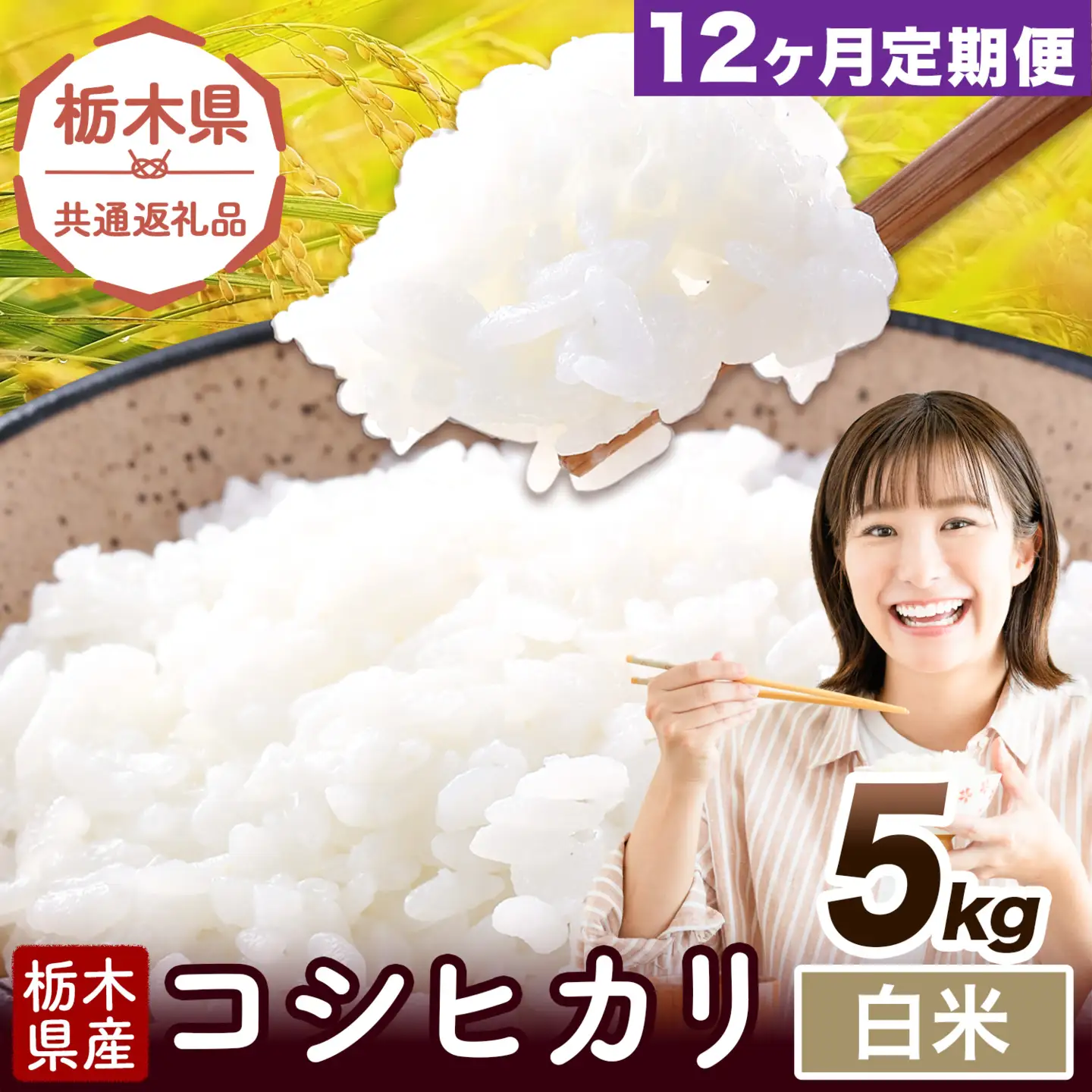 【12ヶ月定期便】米 栃木県産 コシヒカリ 白米 5kg《お申込み翌月から出荷》栃木県 野木町 米 白米 精米 国産 お米 おこめ お弁当 おにぎり【栃木県共通返礼品】