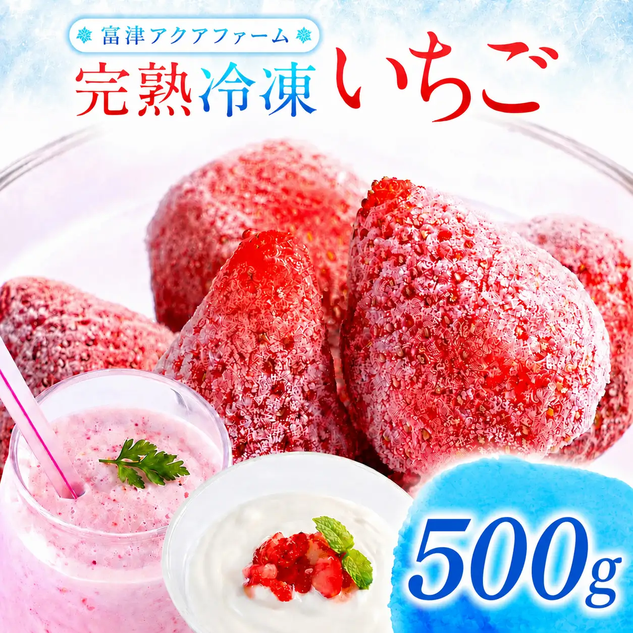 富津アクアファーム　冷凍完熟いちご 500g　いちご フルーツ 果物 完熟 ストロベリー ベリー 冷凍 アクアファーム おすすめ 数量限定 章姫 紅ほっぺ 真紅の美鈴 おいCベリー かおり野 ヨーグルト スムージー ジャム お菓子 おやつ 氷いちご 房総 千葉県 富津市