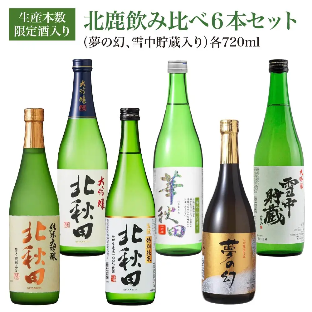 生産本数限定酒入り北鹿飲み比べ6本セット （夢の幻、雪中貯蔵入り）　【190P4002】