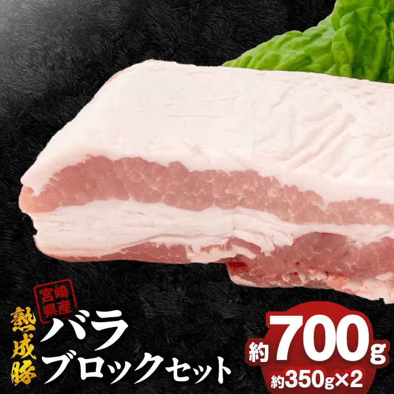 宮崎県産熟成豚 バラブロックセット 約350g×2個 N0105-YA6604