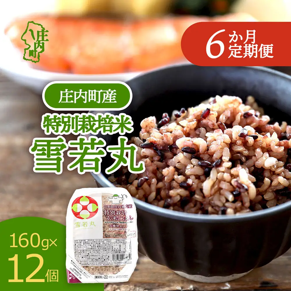 【6か月定期便】雪若丸 玄米 パックごはん 160g×12個 有機黒米入 健康 ダイエット パック ライス ごはん 備蓄 保存食 防災 簡単レンジ 温めるだけ 湯煎調理 定期【7月中旬発送/入金期限：2026年6月25日】